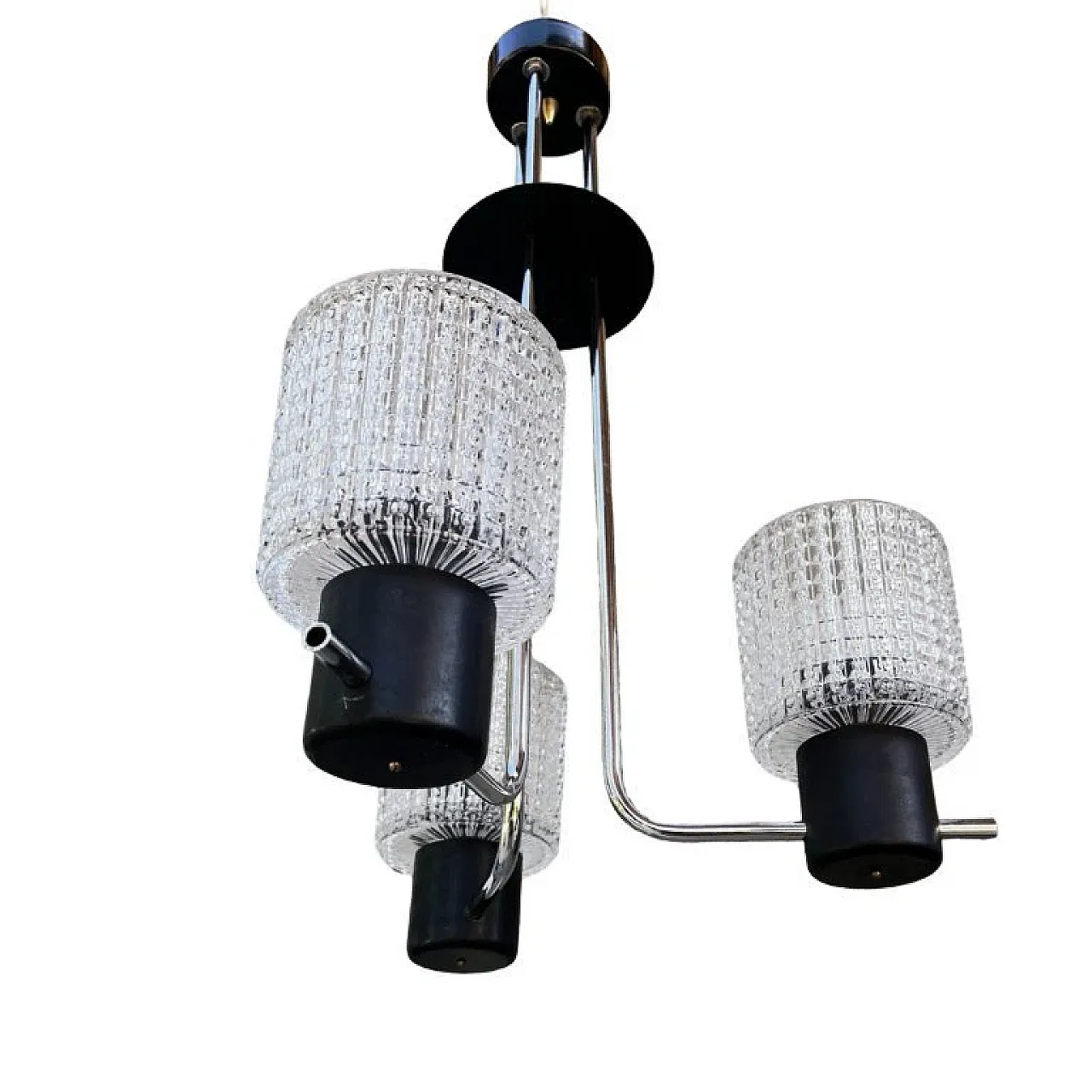 Lampada a sospensione in vetro goffrato, anni '70 13