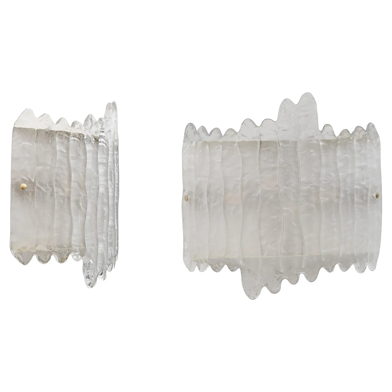 Pair of Murano glass and brass glacier wall sconces, 20th century 1
