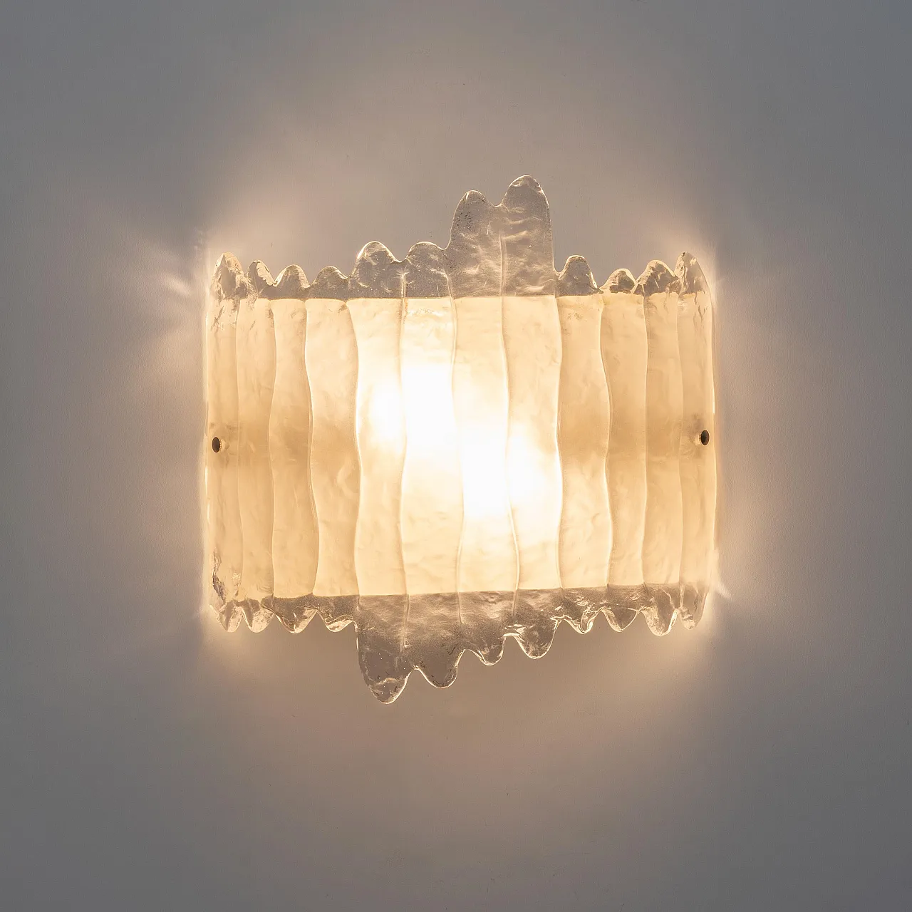 Pair of Murano glass and brass glacier wall sconces, 20th century 4