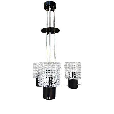 Lampada a sospensione in vetro goffrato, anni '70