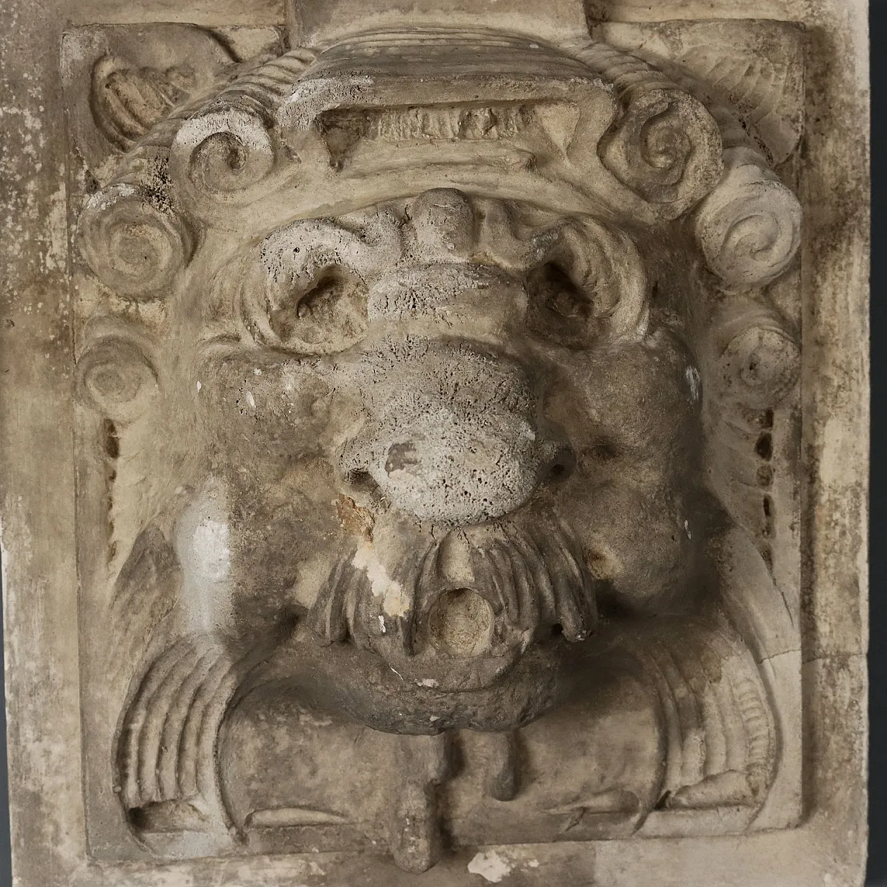 Plaster tile depicting a ferine mask, 19th century 3