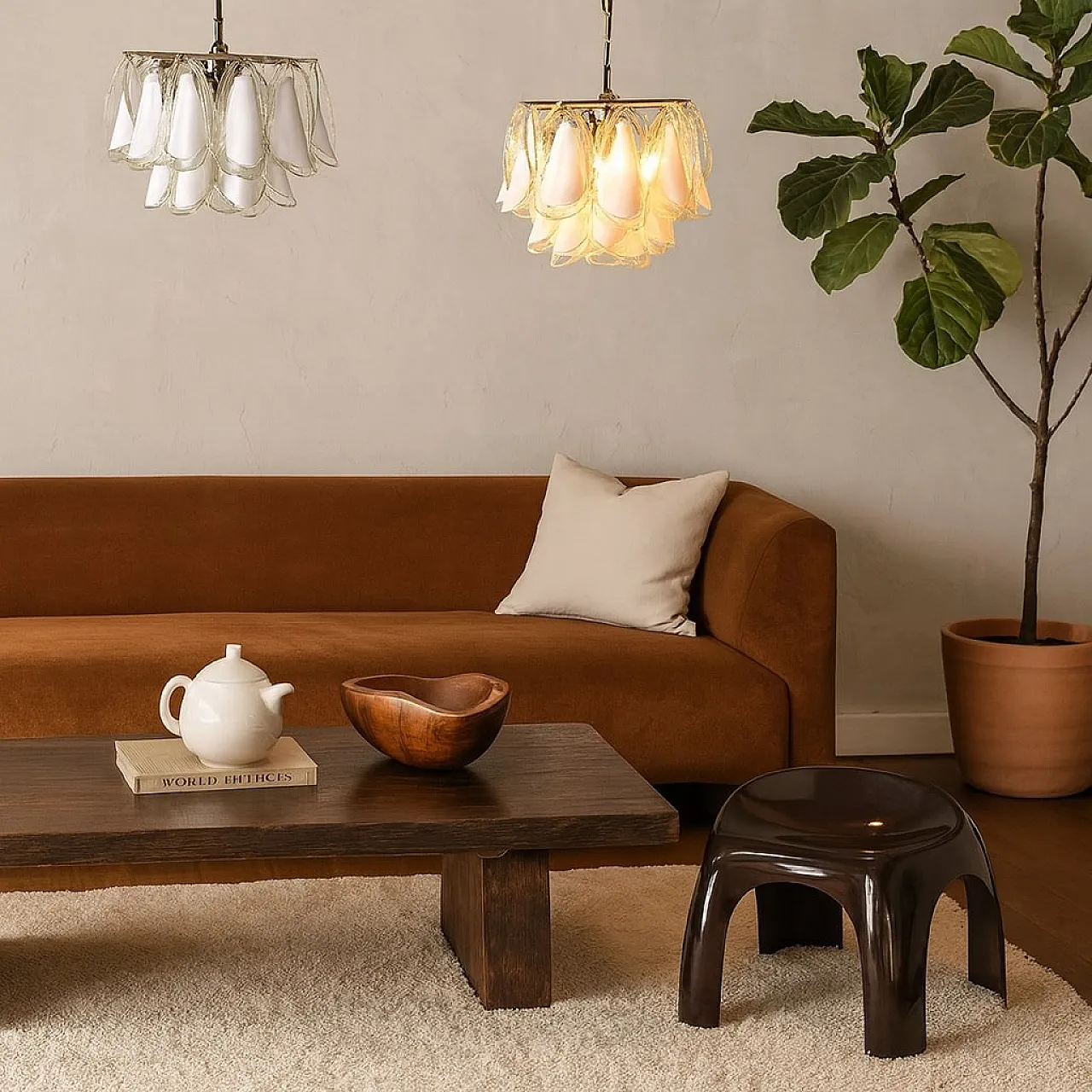 Piccolo sgabello in materiale plastico marrone, '900 2