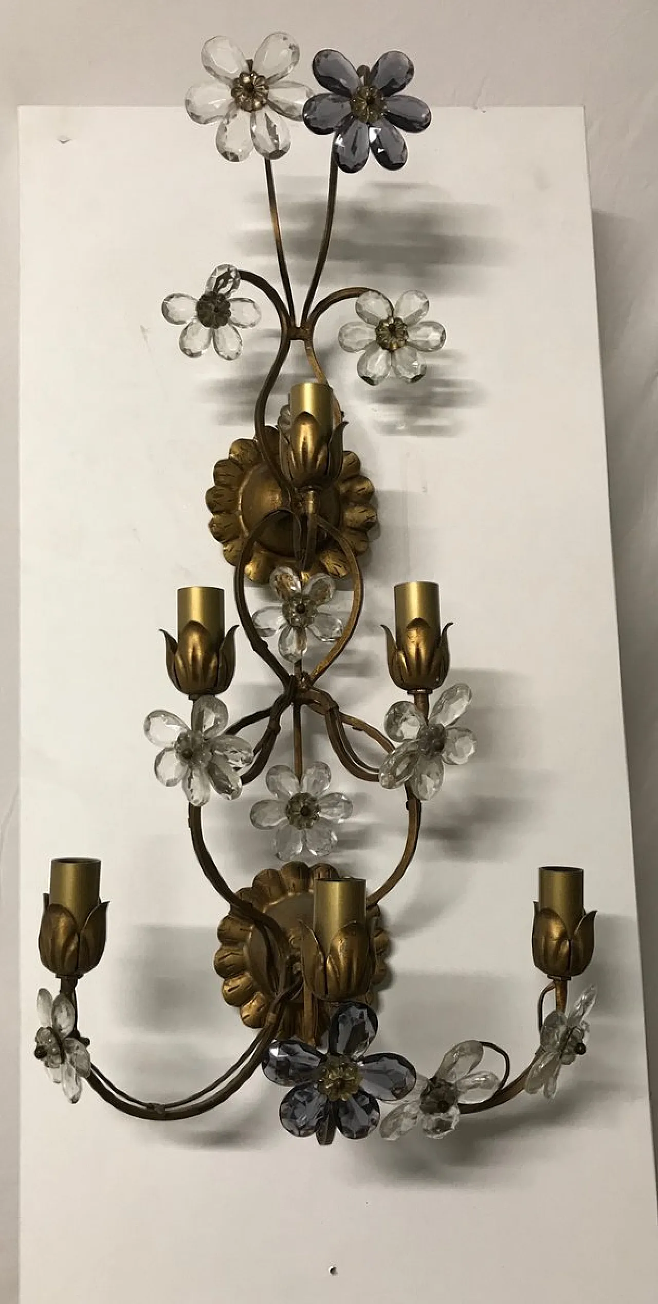 Wall lamp with Murano glass flowers, Italy, 70s 8
