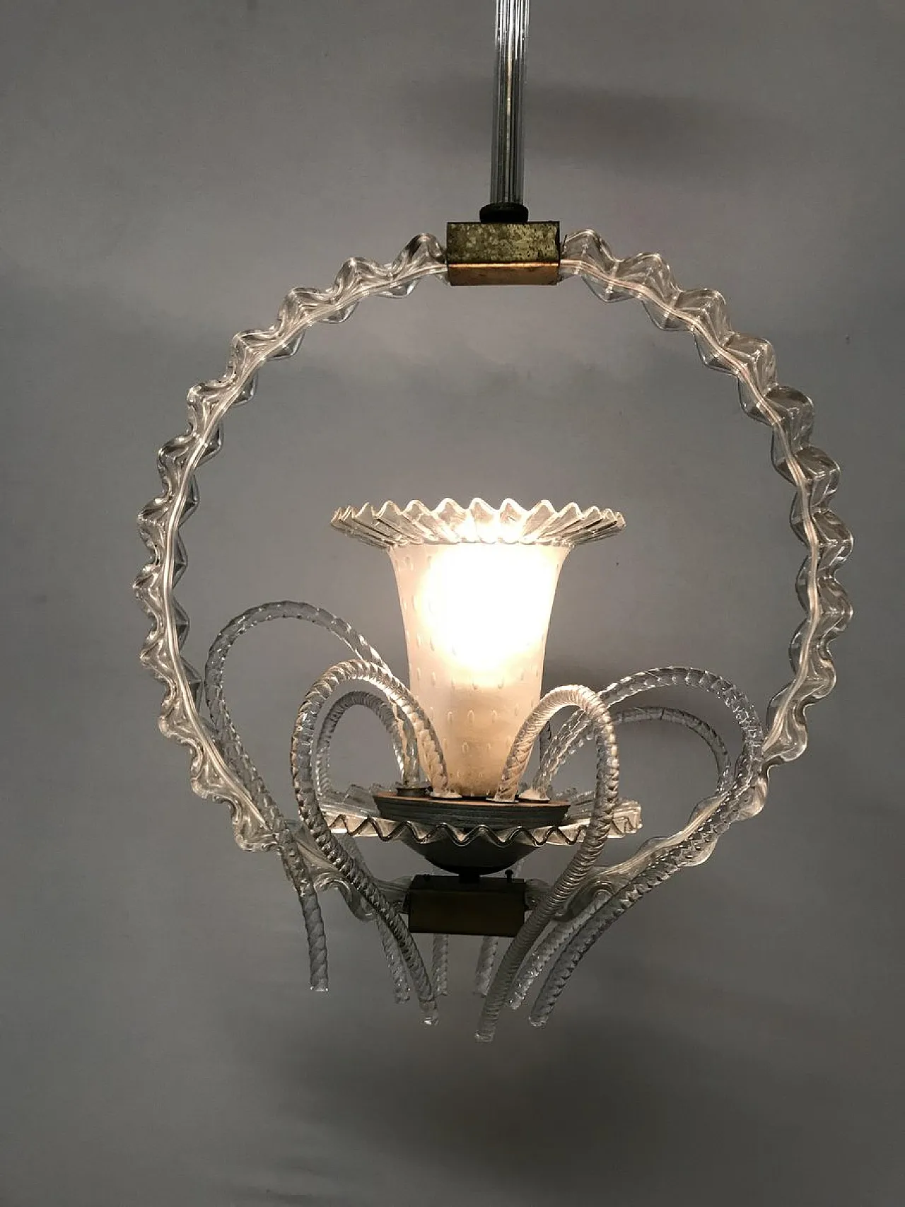 Lampada a sospensione in vetro di Murano di Barovier & Toso, anni '30 7