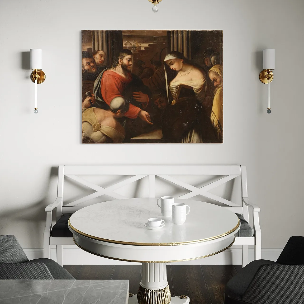 Italian painting Christ and the Adulteress,  18th century 5