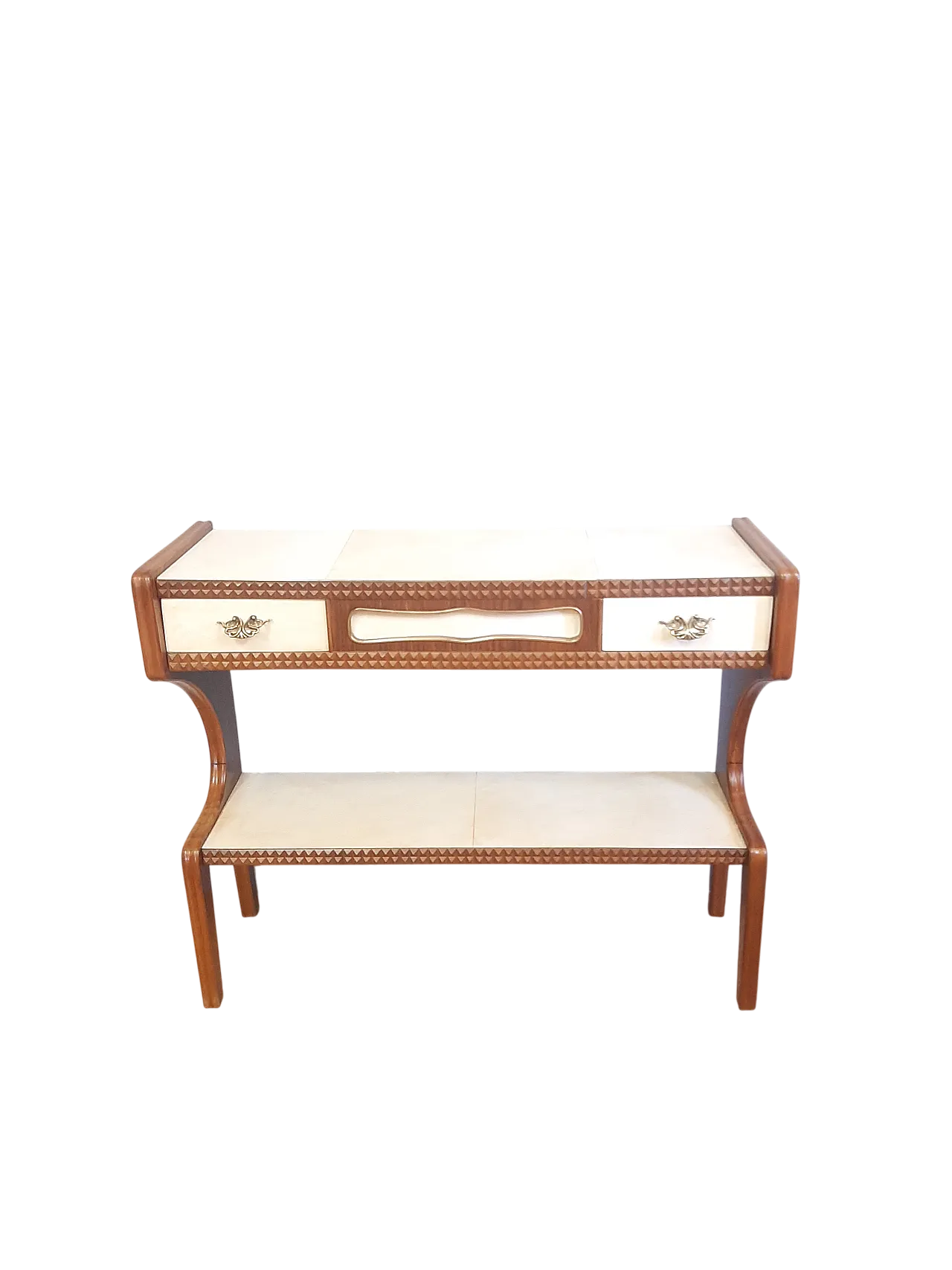 Hall console in cherry wood and parchment Buffa style, 1950s 11