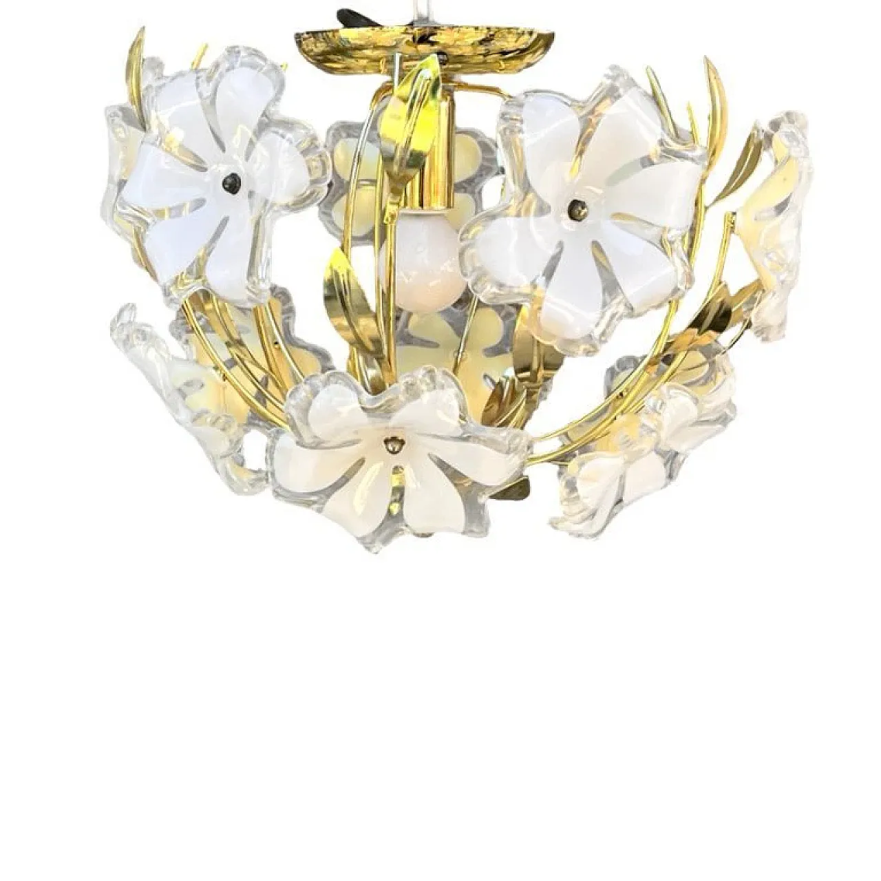 Lampada da soffitto floreale Hollywood Regency, anni '80 5