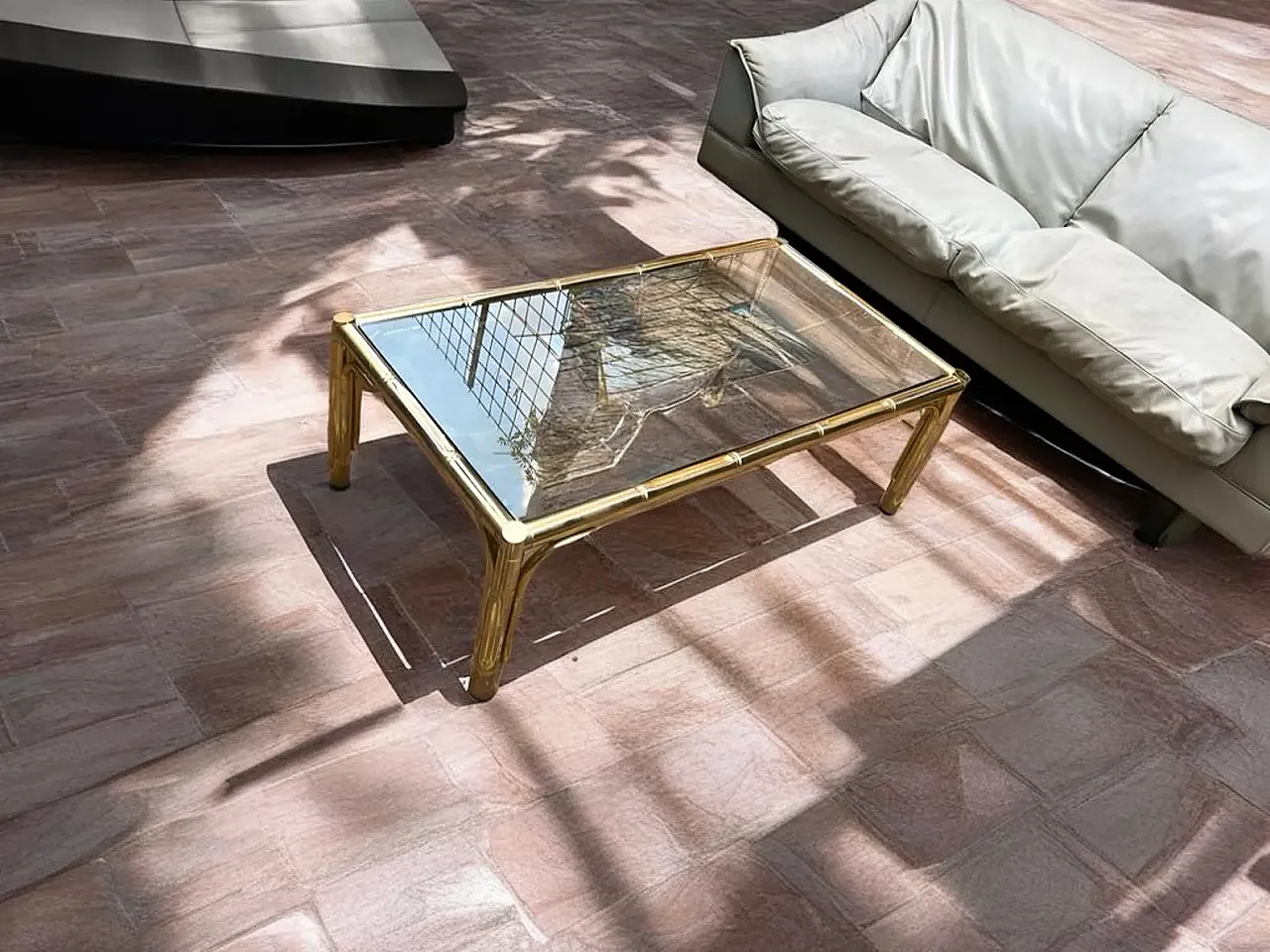 Coffee table in brass and smoked glass, 1990s 1