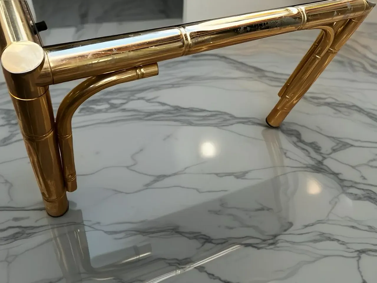 Coffee table in brass and smoked glass, 1990s 7