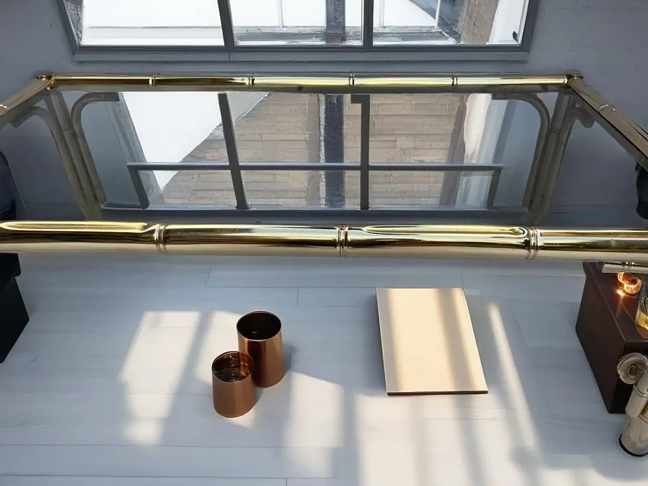 Coffee table in brass and smoked glass, 1990s 8