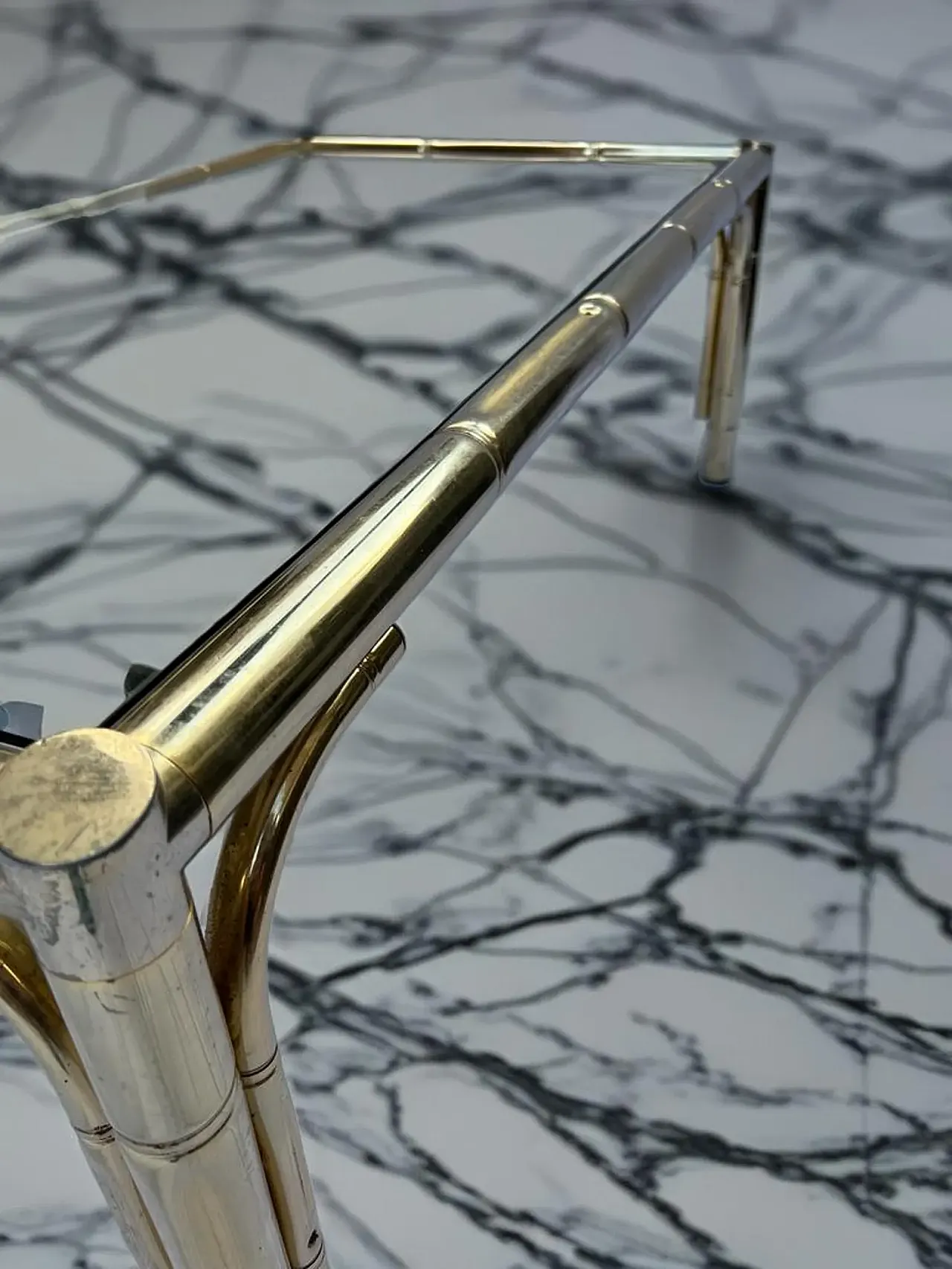 Coffee table in brass and smoked glass, 1990s 12