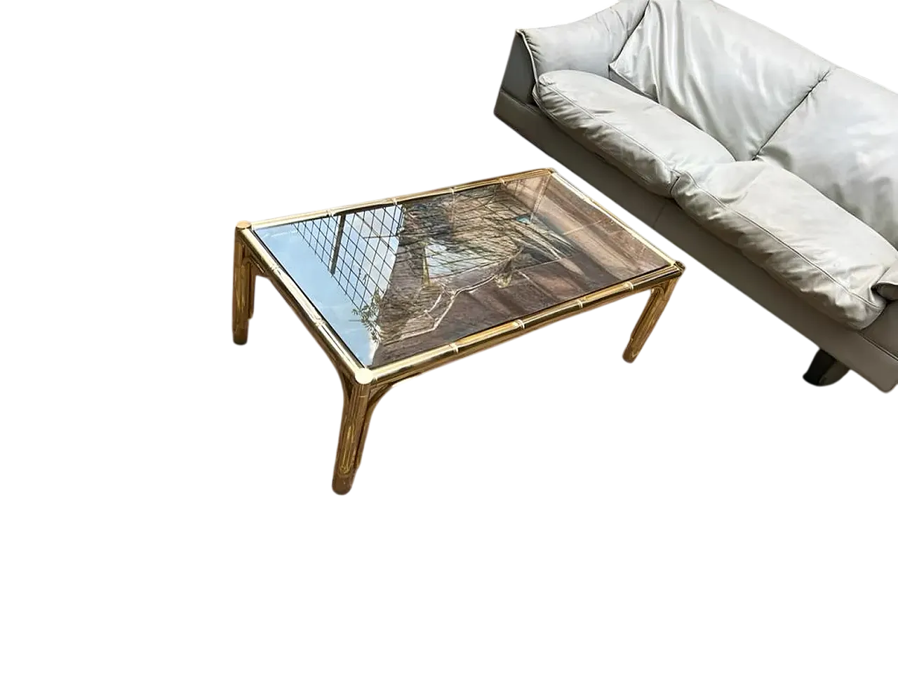 Coffee table in brass and smoked glass, 1990s 13