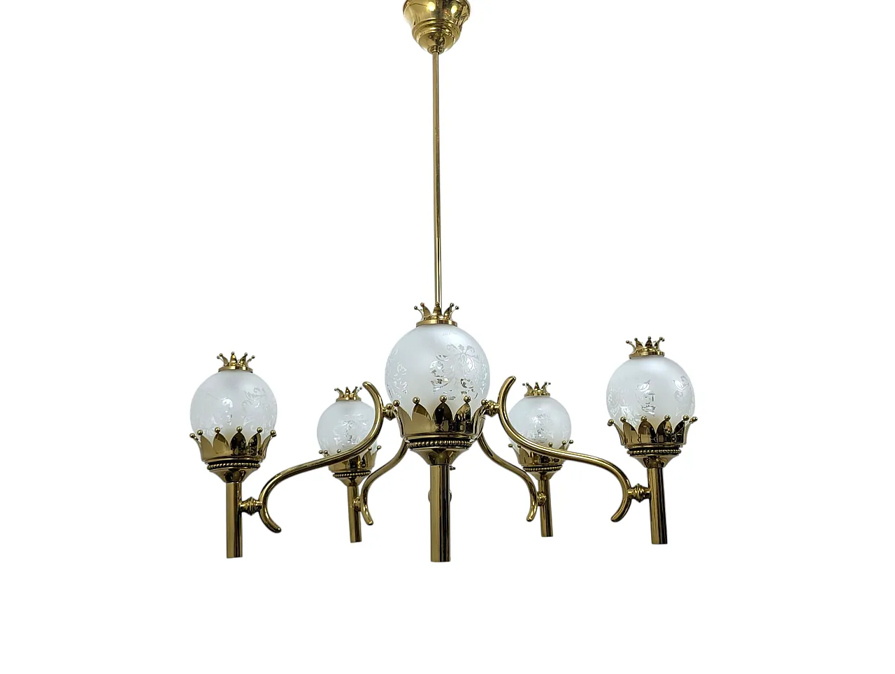 Brass pendant chandelier with 5 lights, 1960s 1