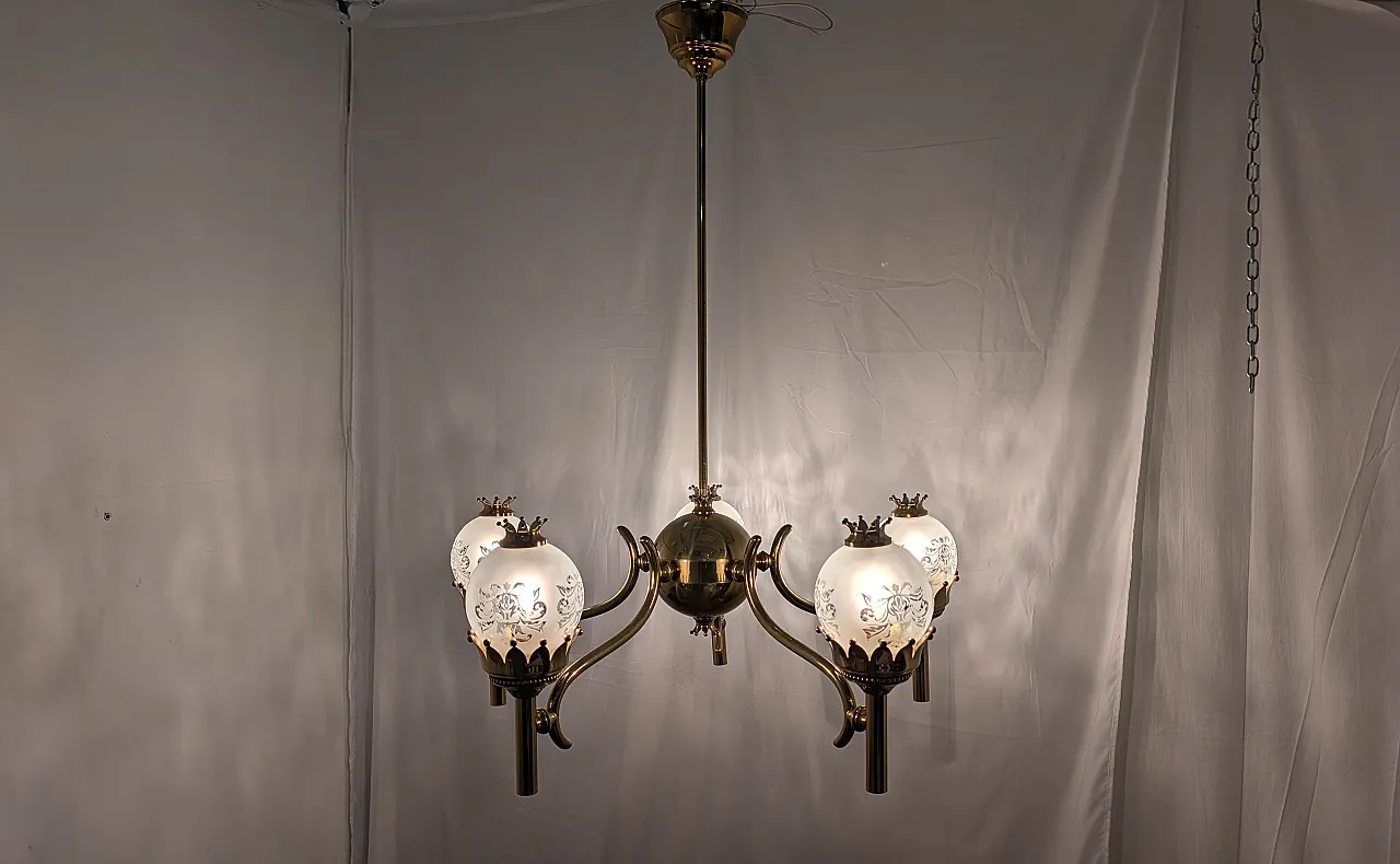 Brass pendant chandelier with 5 lights, 1960s 2