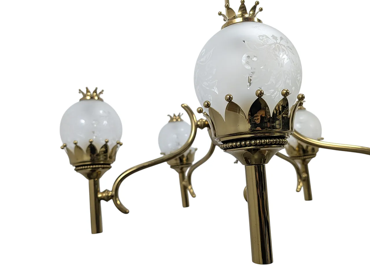 Brass pendant chandelier with 5 lights, 1960s 4