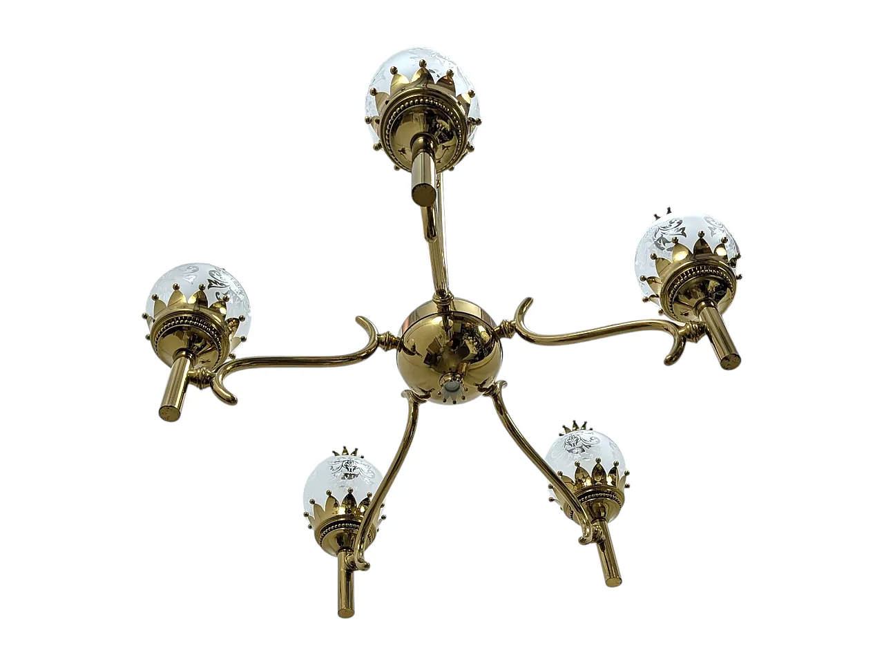Brass pendant chandelier with 5 lights, 1960s 7