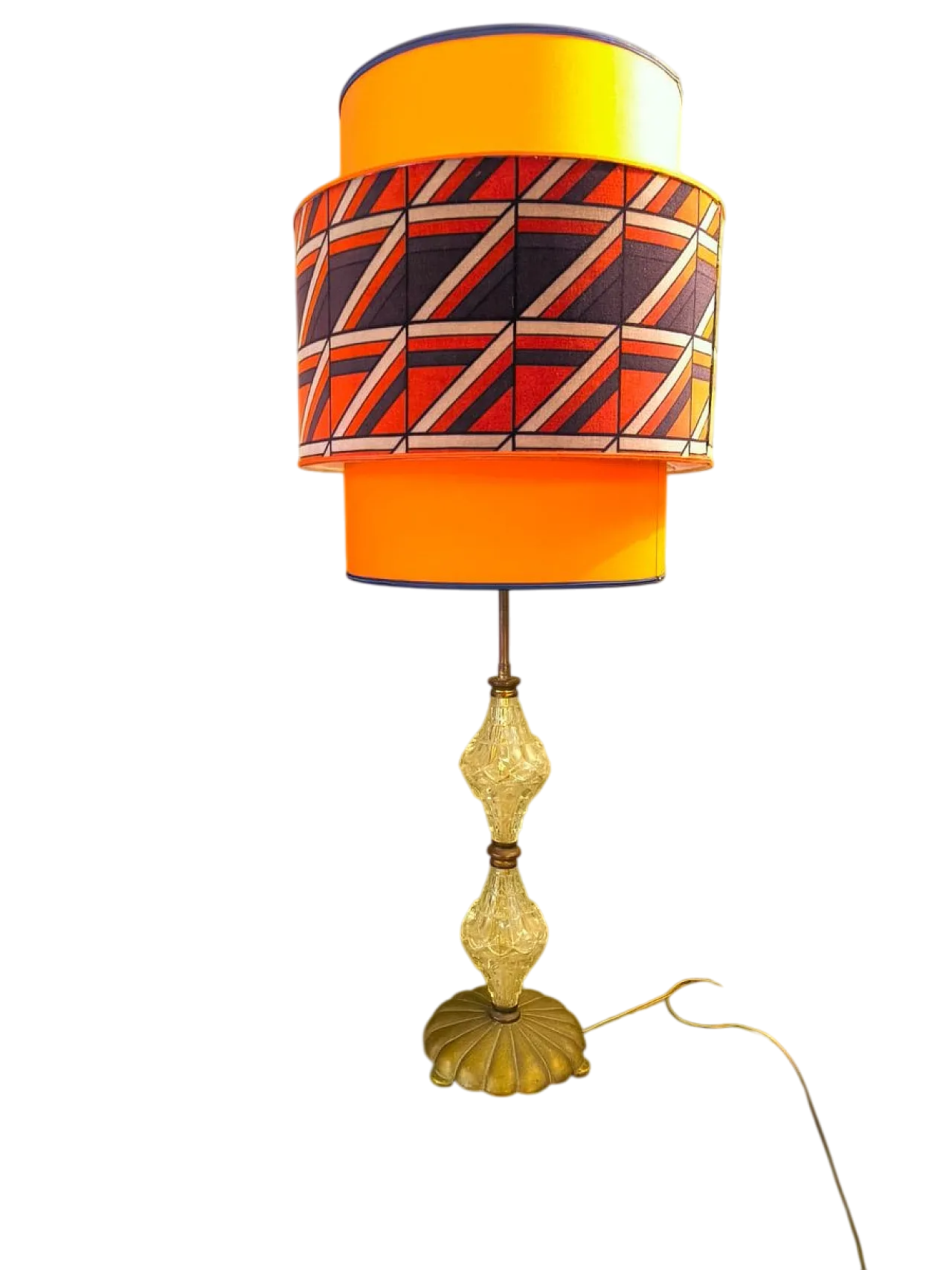 Brass lamp with crystals and lampshade, 1950s 10