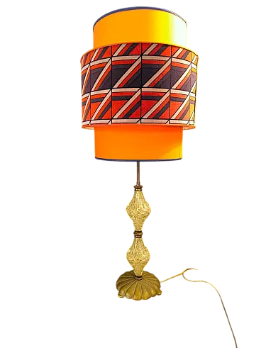 Brass lamp with crystals and lampshade, 1950s