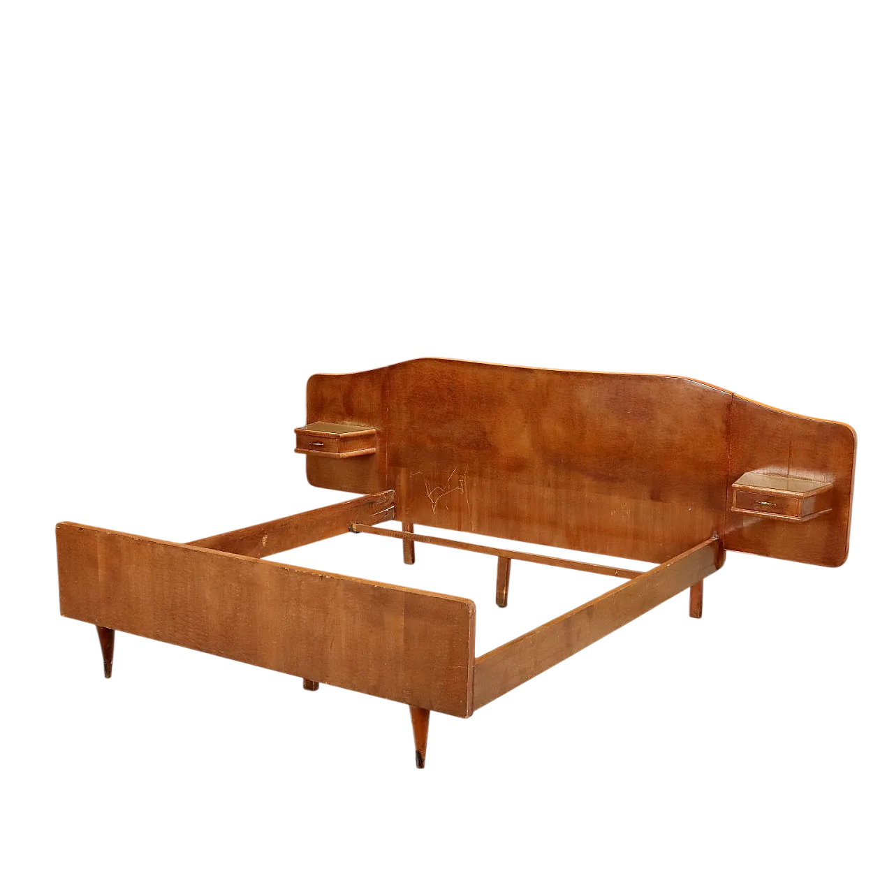 Letto matrimoniale in radica di acero con comodini, '900 9