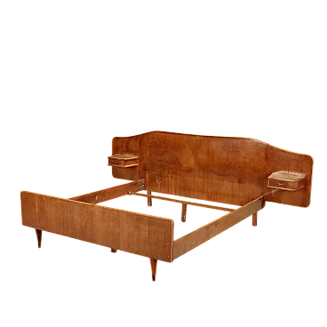 Letto matrimoniale in radica di acero con comodini, '900