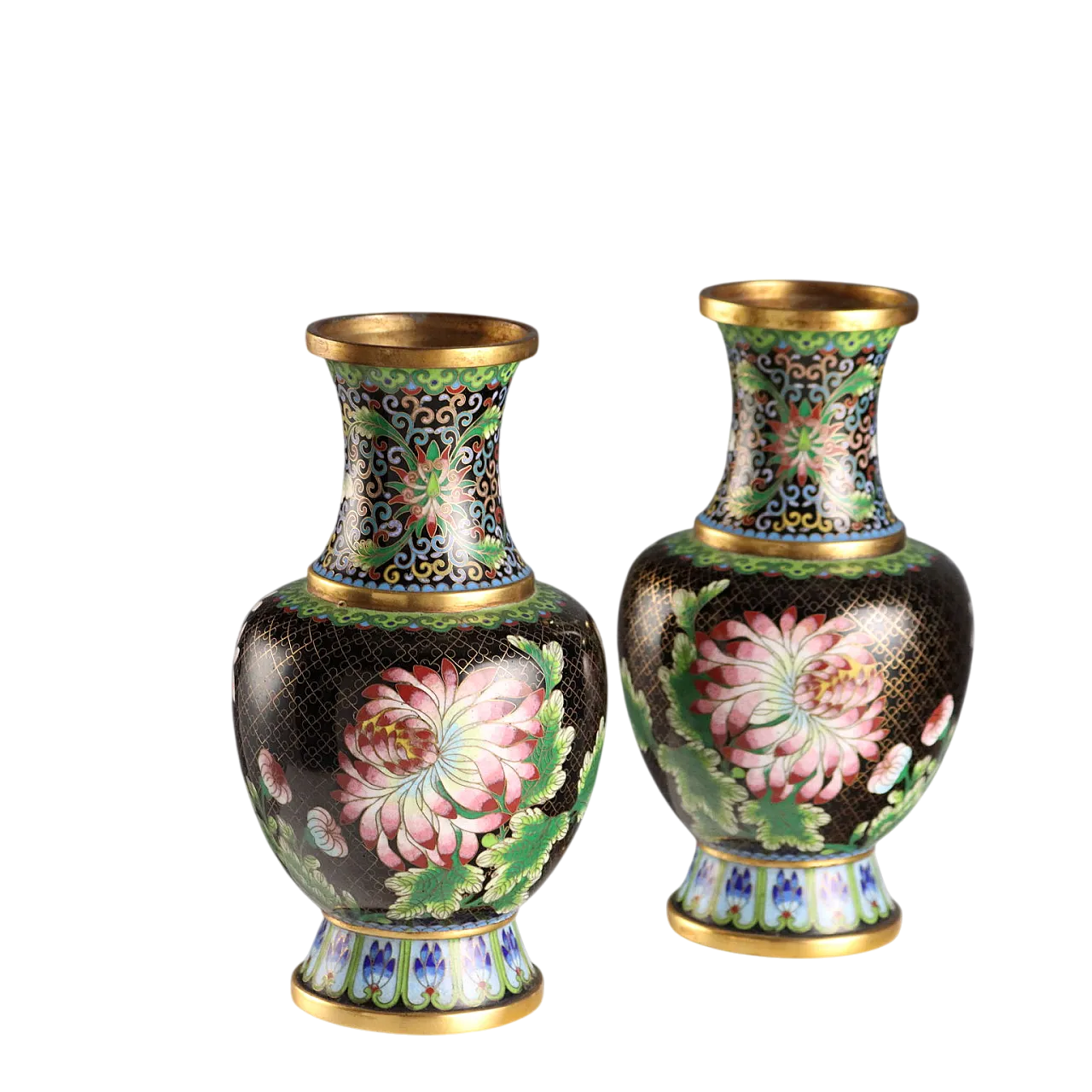 Coppia di vasi cloisonné decorati, '900 10