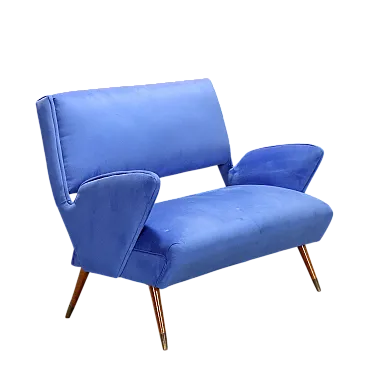 Divano a due posti in velluto con braccioli, '900