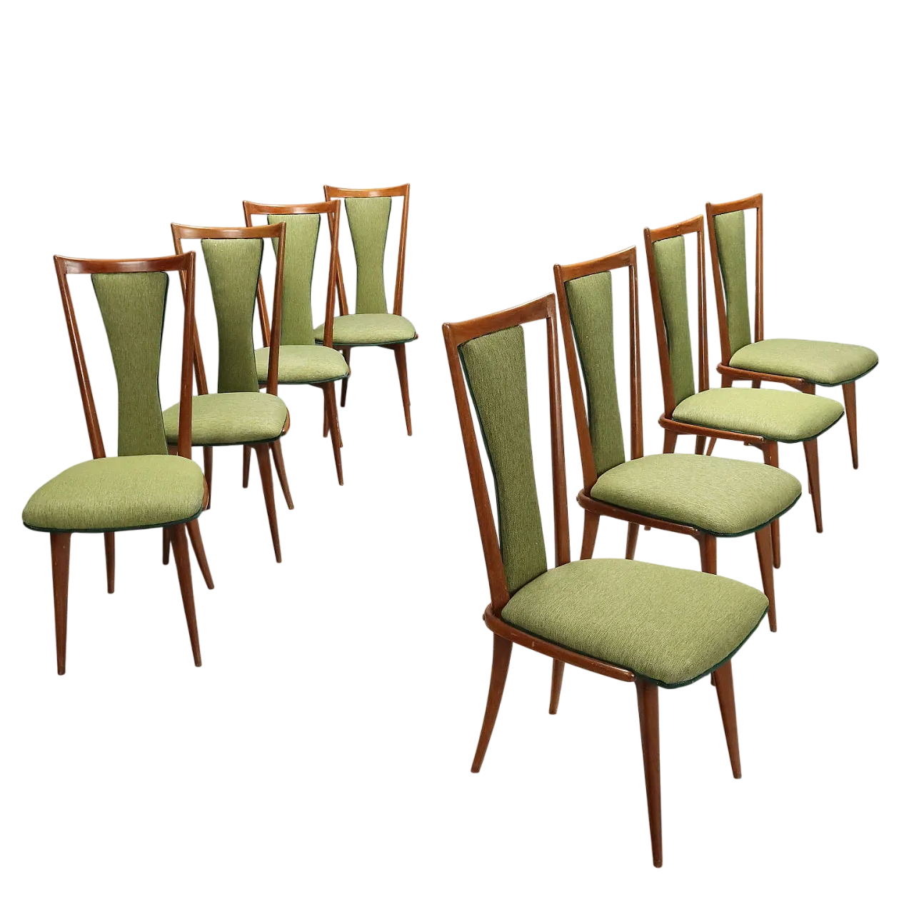 8 Dining chairs in wood and fabric, 20th century 11