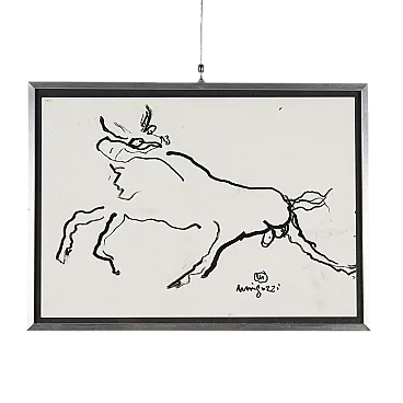 Acquarello e carboncino su carta con cornice, '900