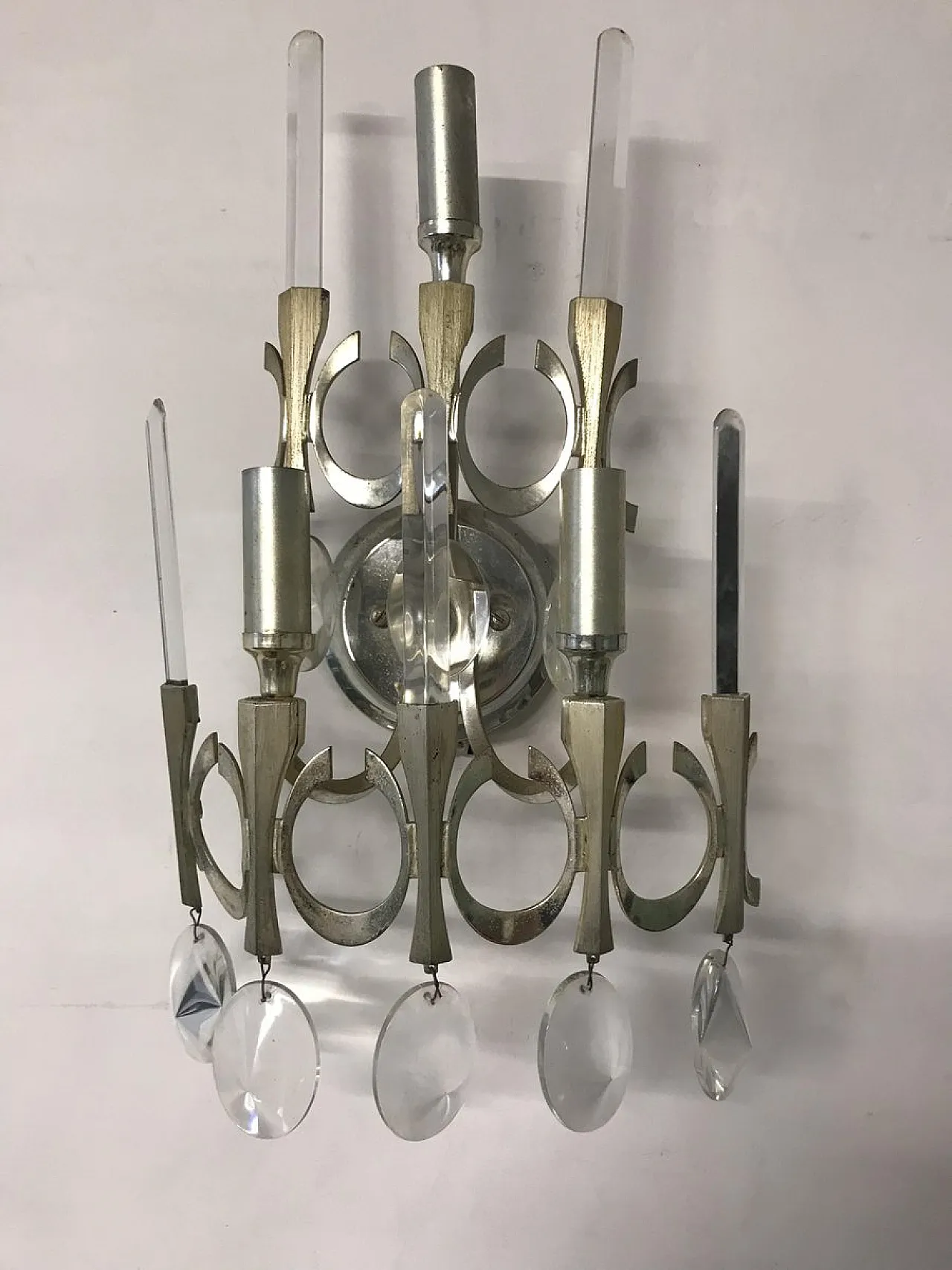 3 Appliques Mid-Century in cristallo di Gaetano Sciolari, anni '70 1