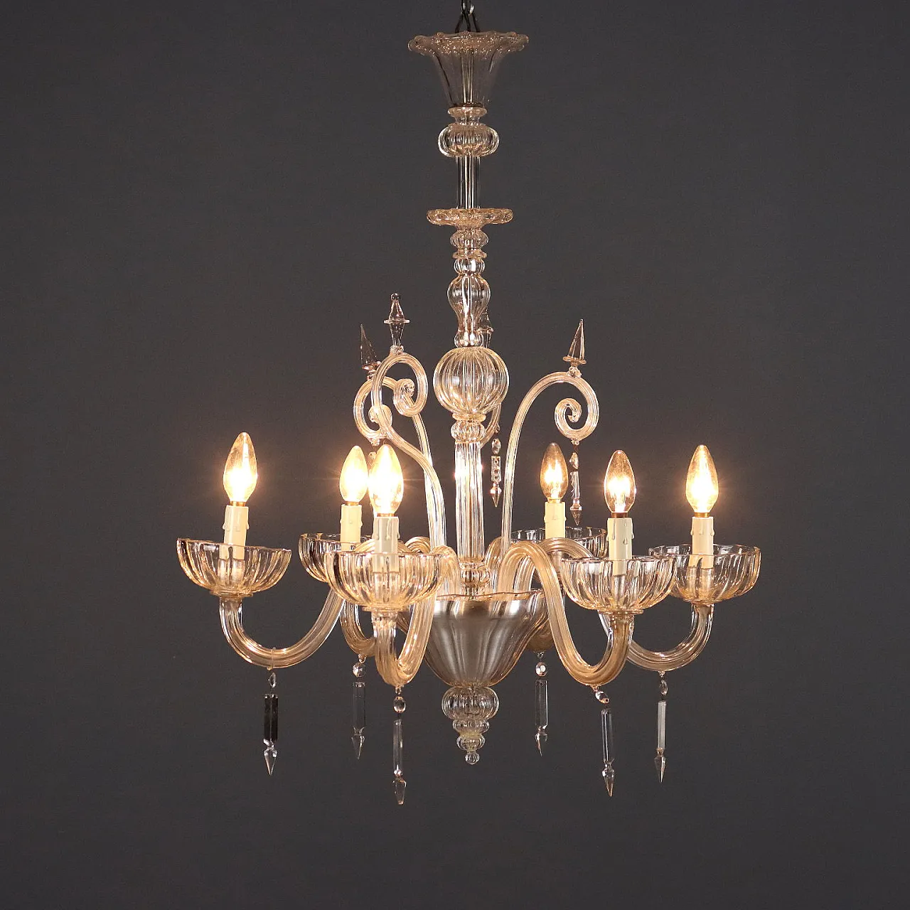 Lampadario veneziano in vetro soffiato di Murano, '800 1