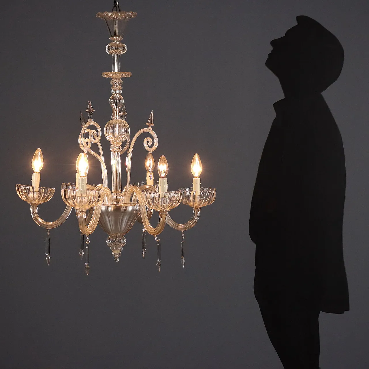 Lampadario veneziano in vetro soffiato di Murano, '800 2