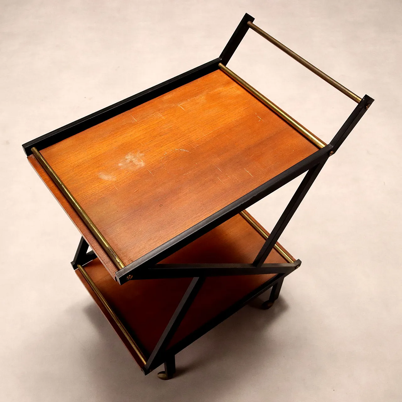 Serving cart in wood and glass, 1950s 4