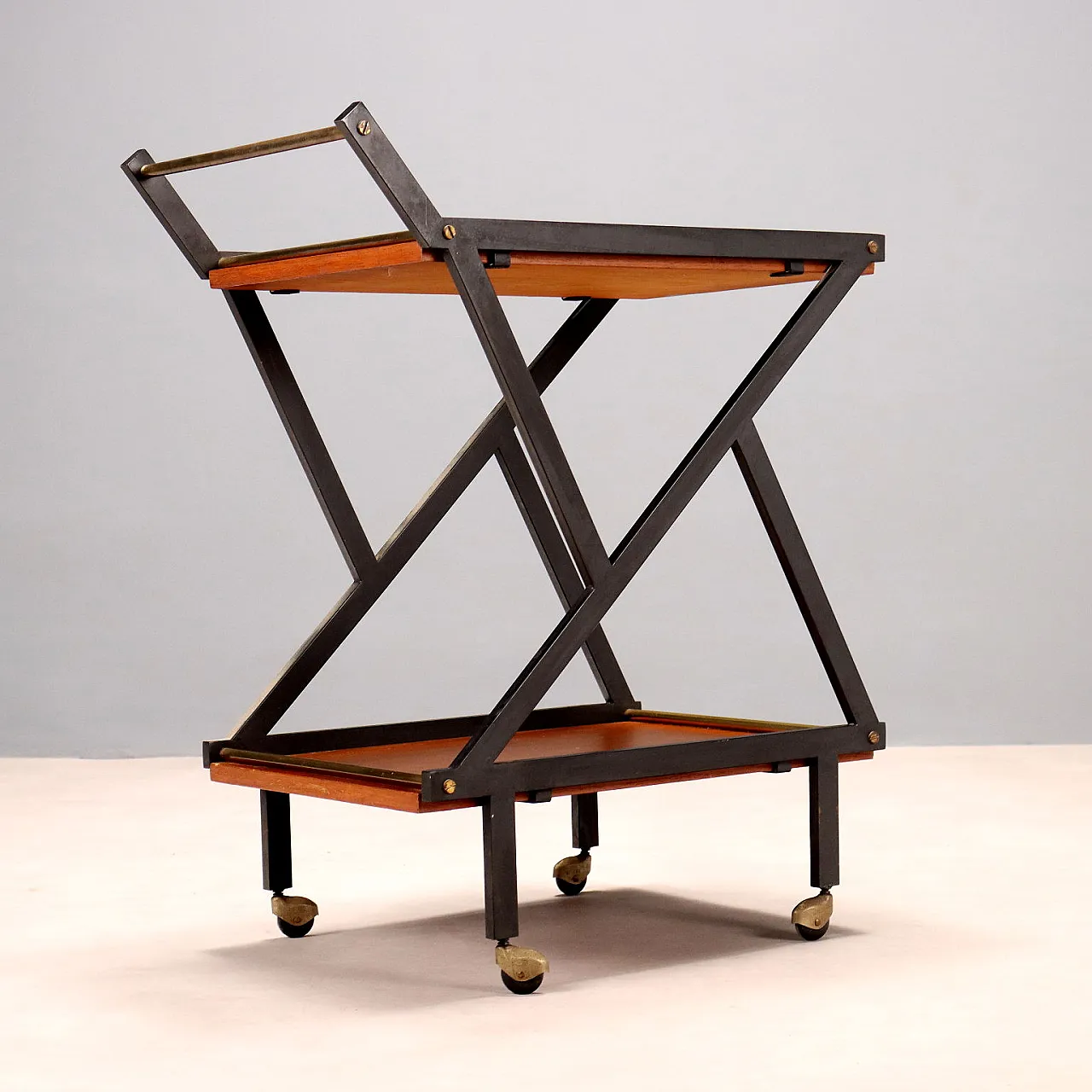 Serving cart in wood and glass, 1950s 8