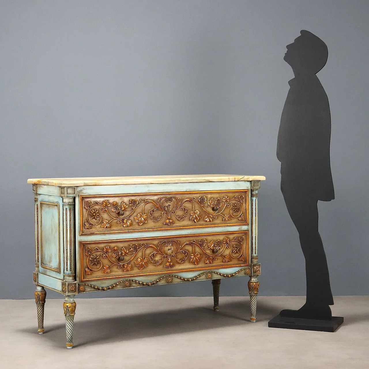 Cassettone neoclassico in bronzo e marmo bianco, primo '900 2