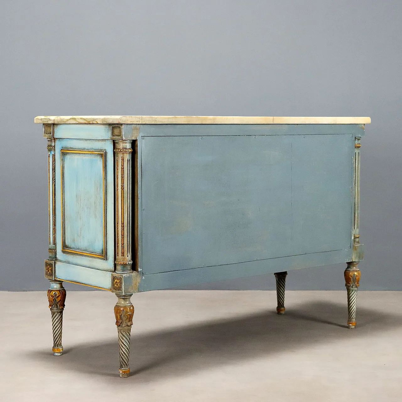 Cassettone neoclassico in bronzo e marmo bianco, primo '900 10