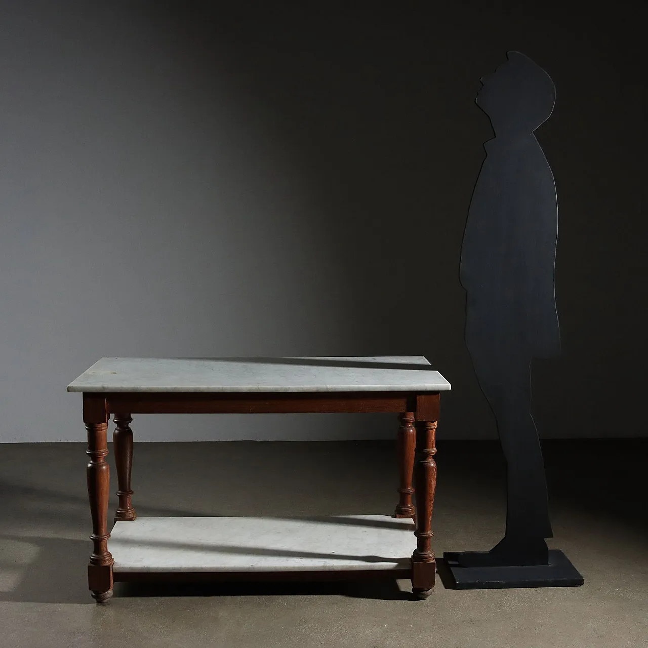 Tavolo da lavoro in larice e marmo, metà '900 2