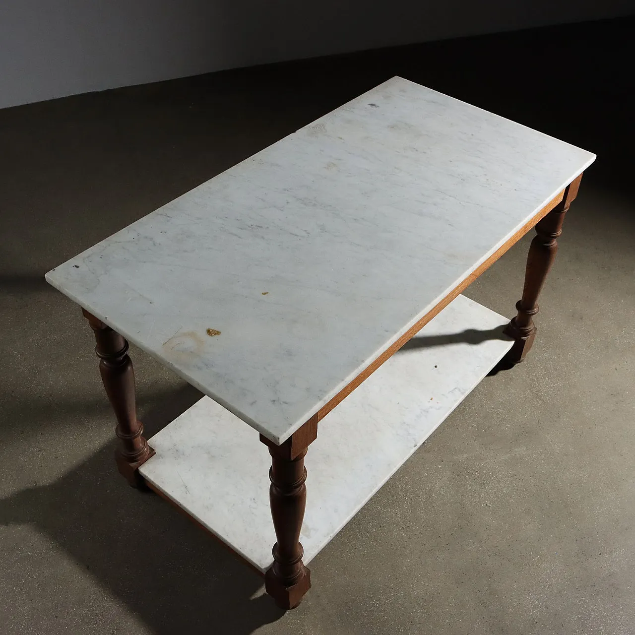 Tavolo da lavoro in larice e marmo, metà '900 7