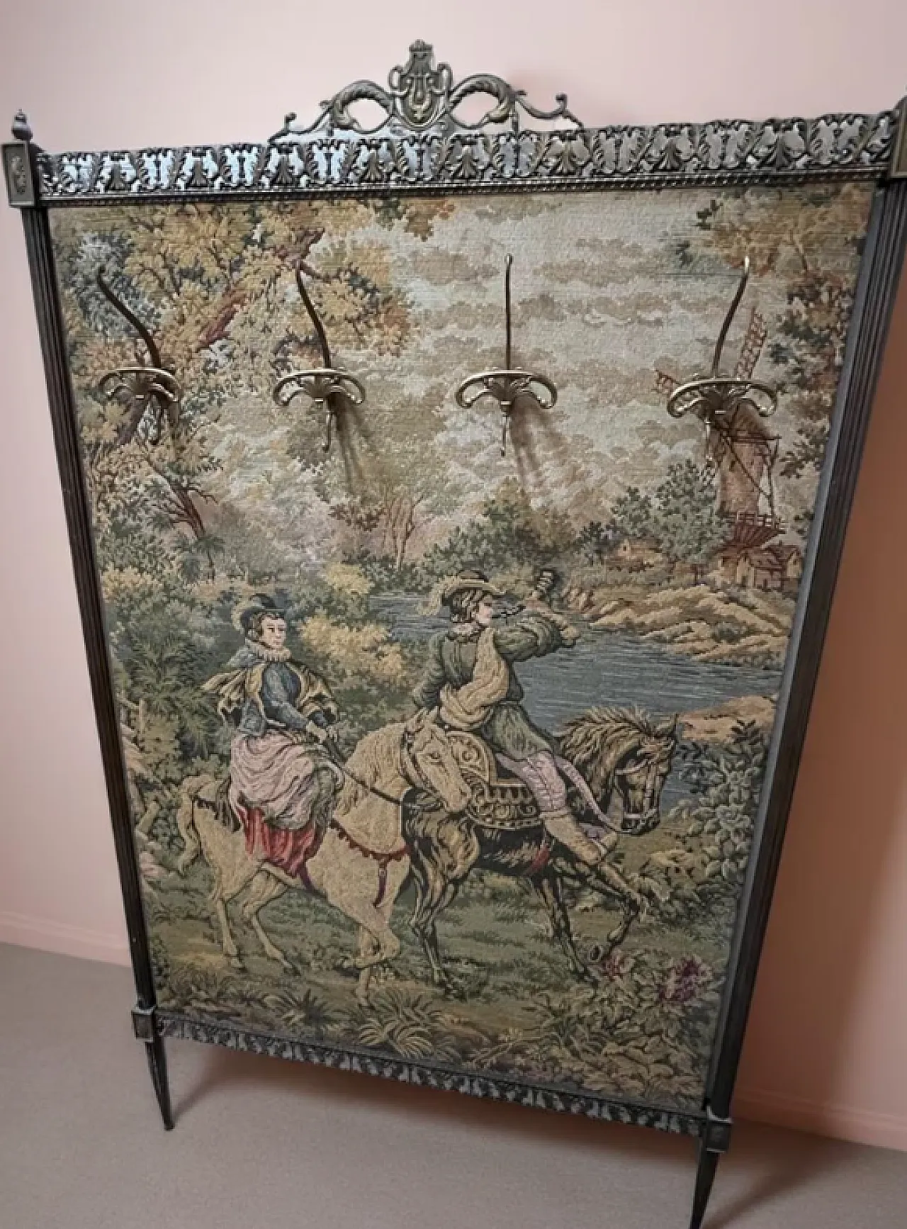 Aubusson style wall tapestry with integrated coat hooks, 1960s 1