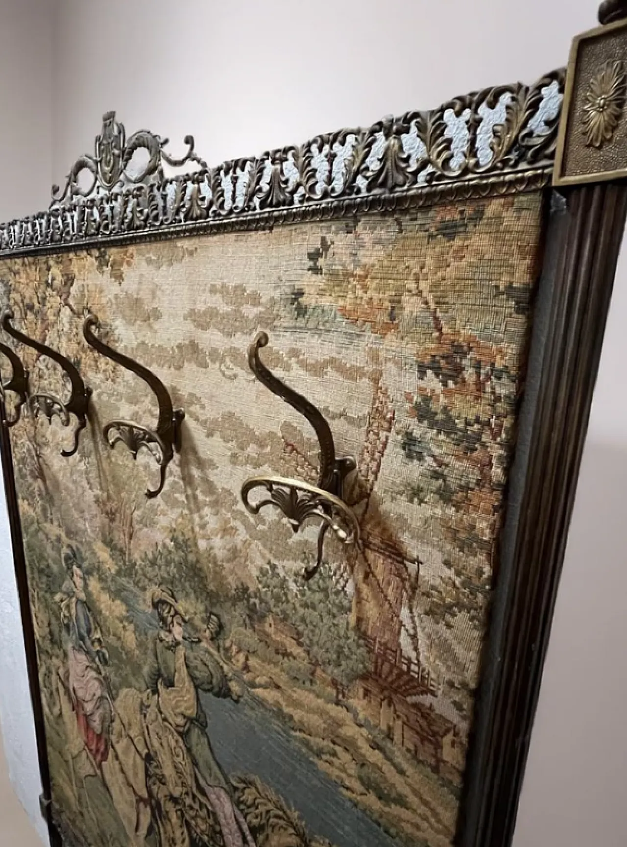 Aubusson style wall tapestry with integrated coat hooks, 1960s 6