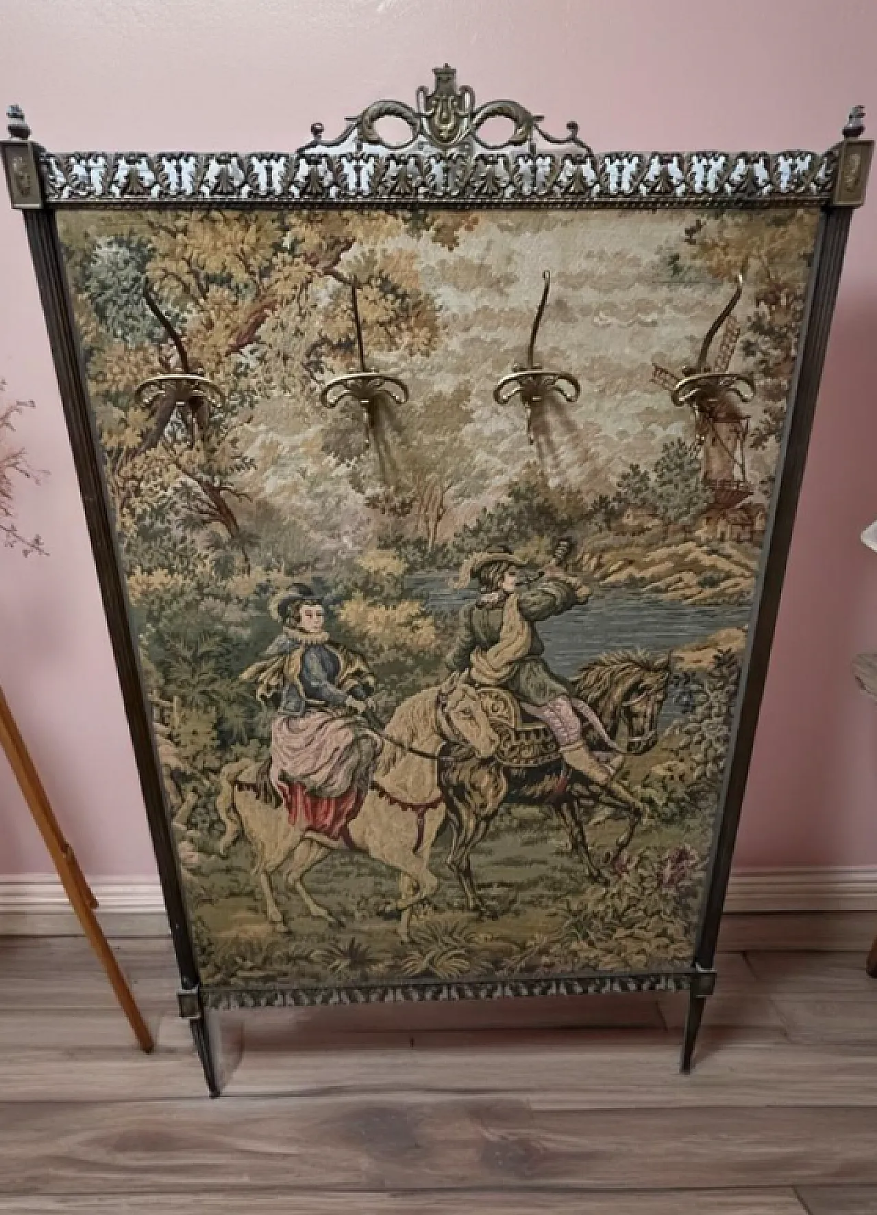 Aubusson style wall tapestry with integrated coat hooks, 1960s 7