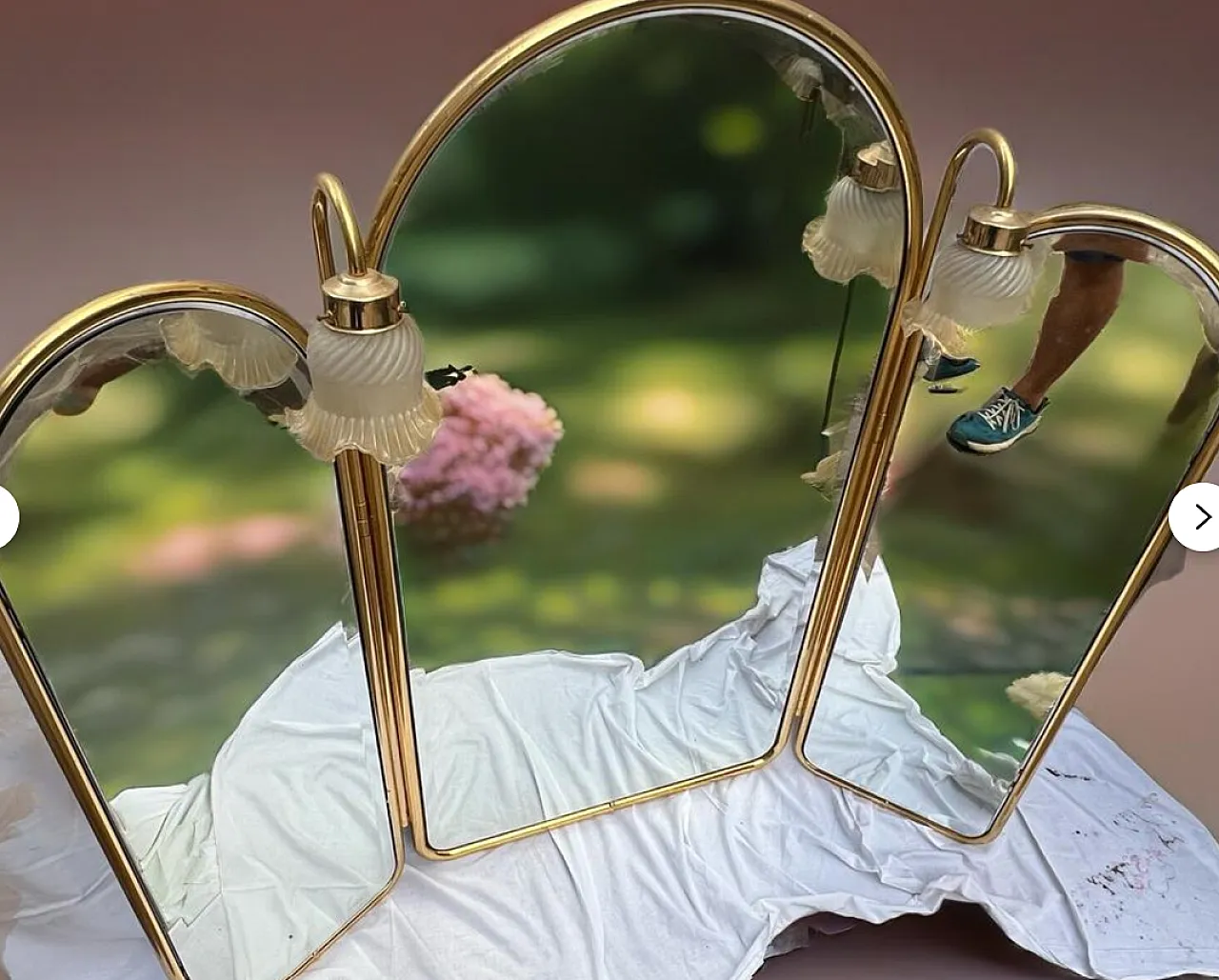 Specchio in ottone dorato, anni '80 1