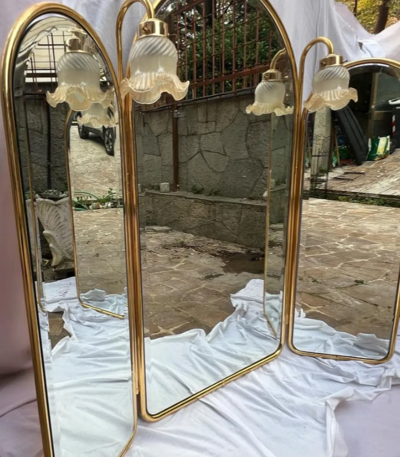 Specchio in ottone dorato, anni '80 2