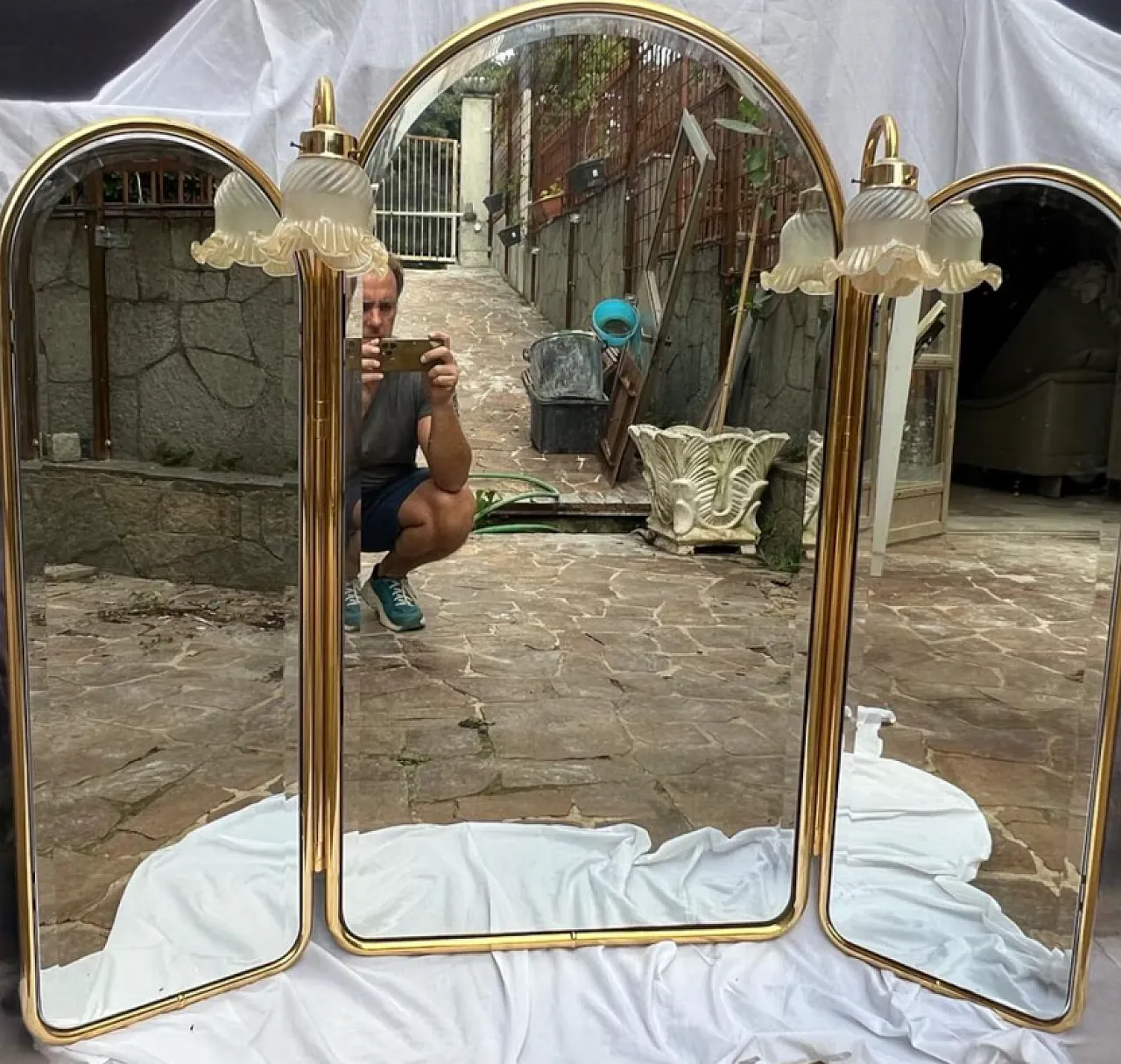 Specchio in ottone dorato, anni '80 3