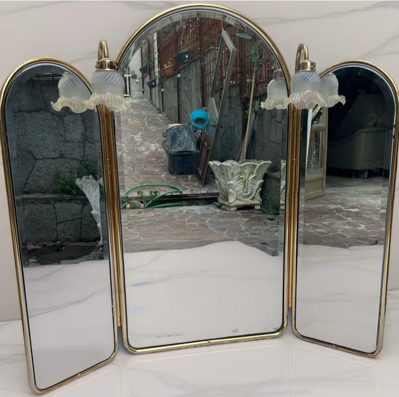 Specchio in ottone dorato, anni '80 4