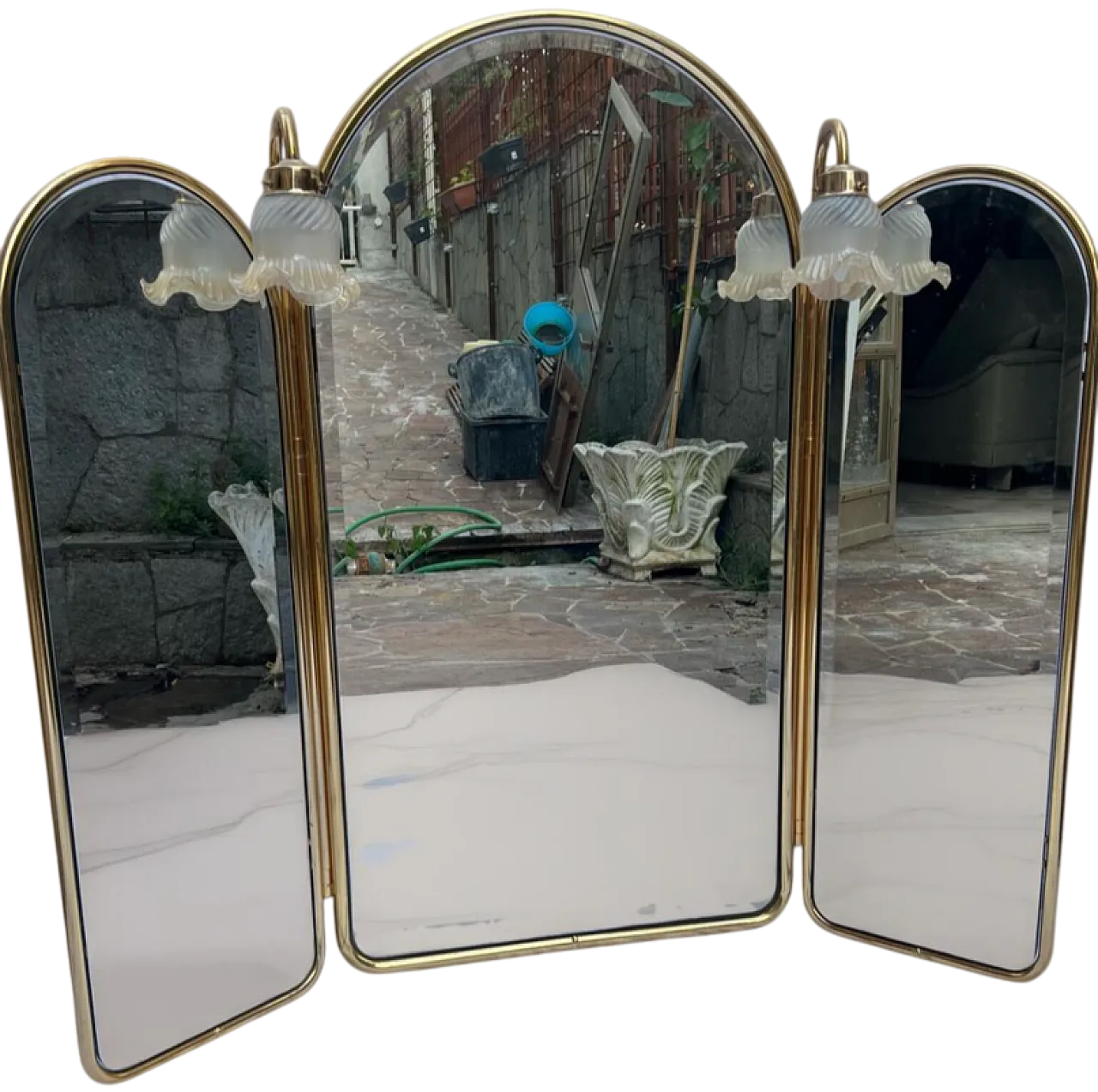 Specchio in ottone dorato, anni '80 5