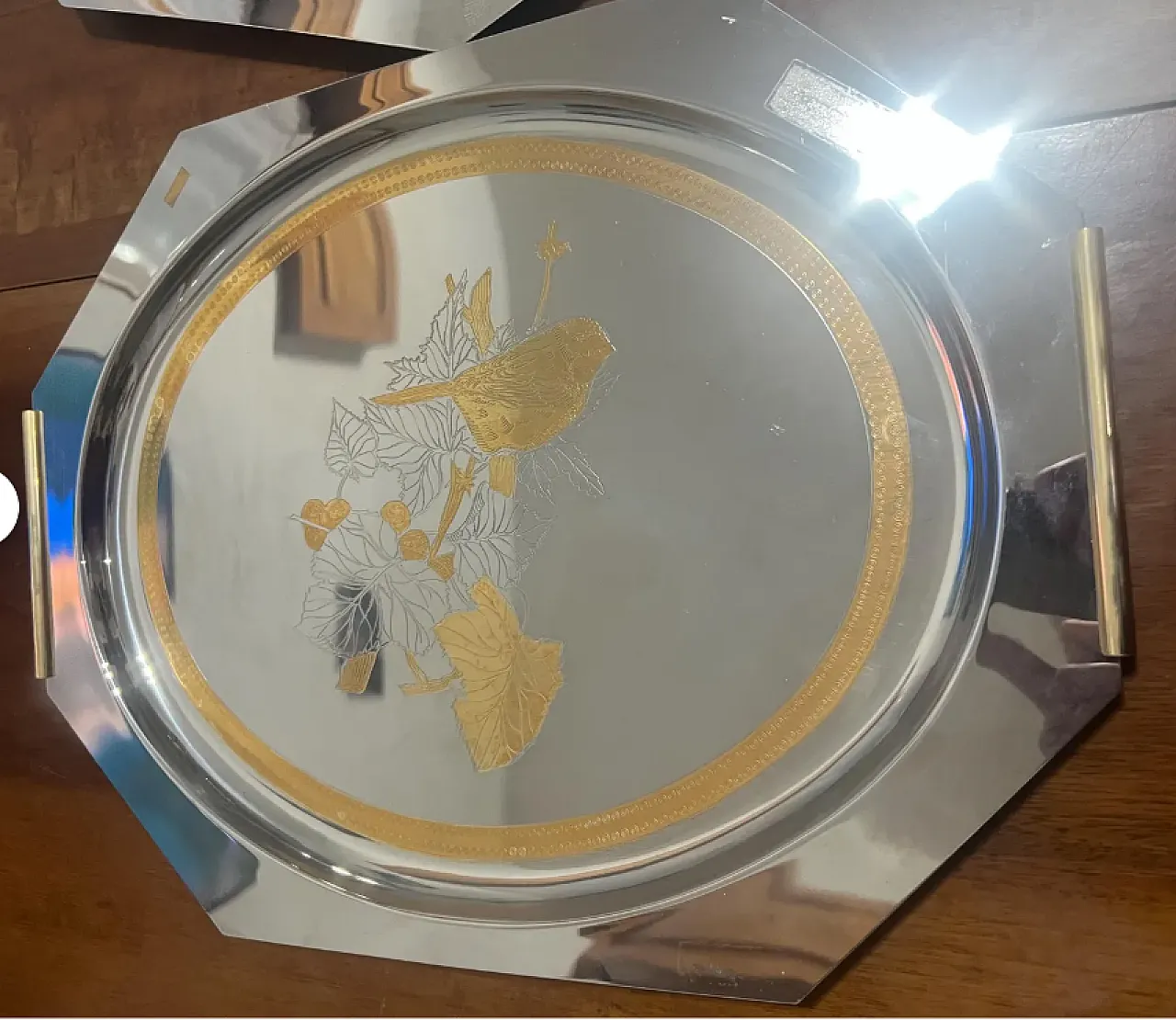 3 Vassoi da portata in metallo placcato in acciaio inox, anni '90 5