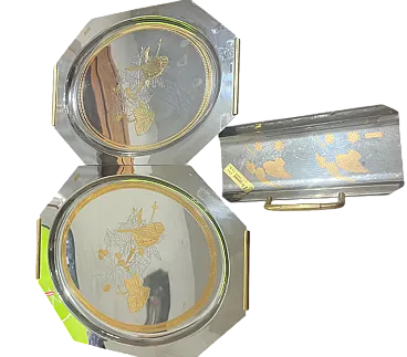 3 Stainless steel plated metal serving trays, 1990s