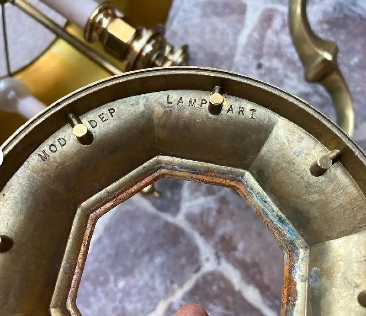 Bouillotte style chandelier in solid brass, 1970s 5