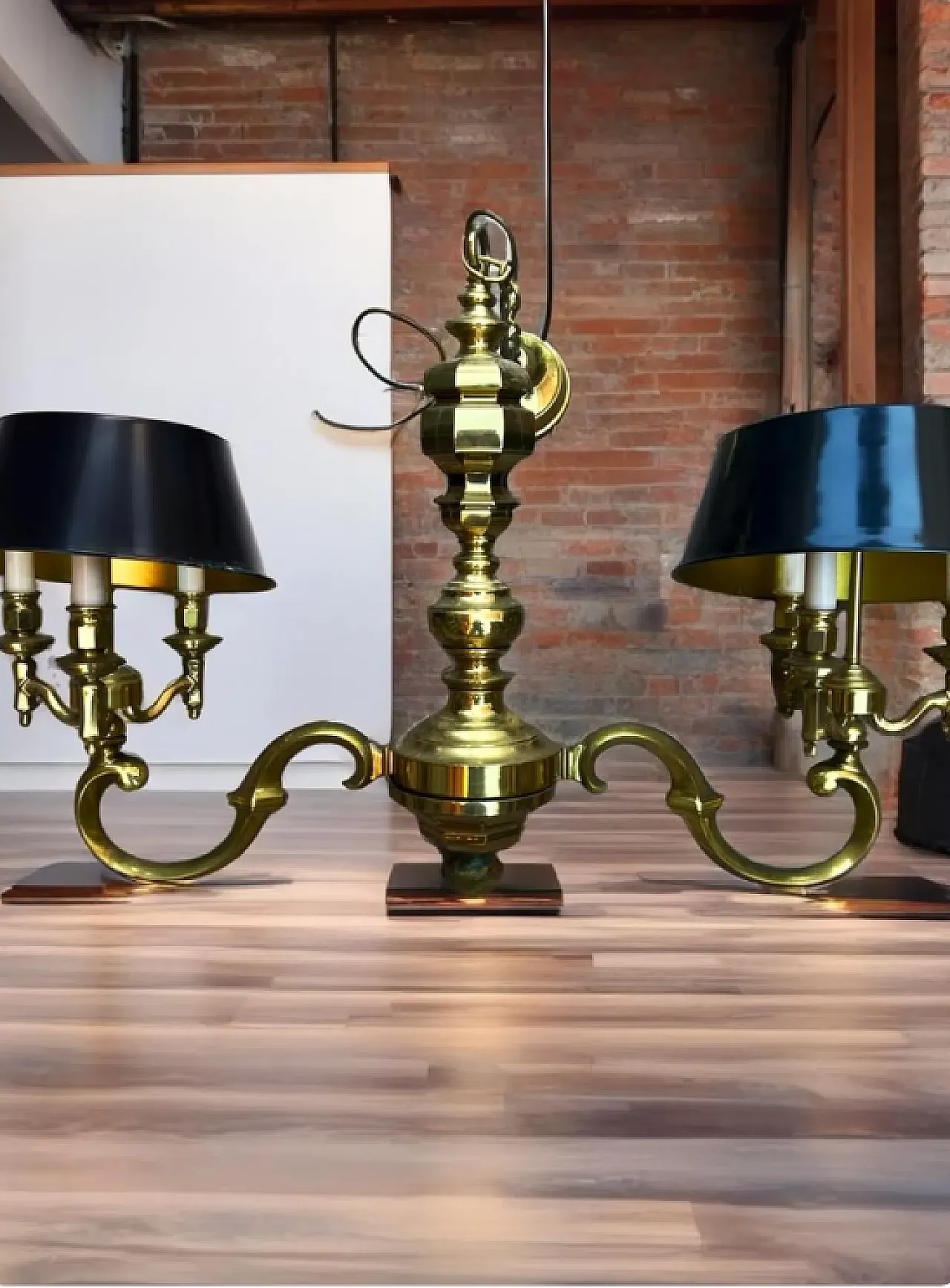 Bouillotte style chandelier in solid brass, 1970s 8