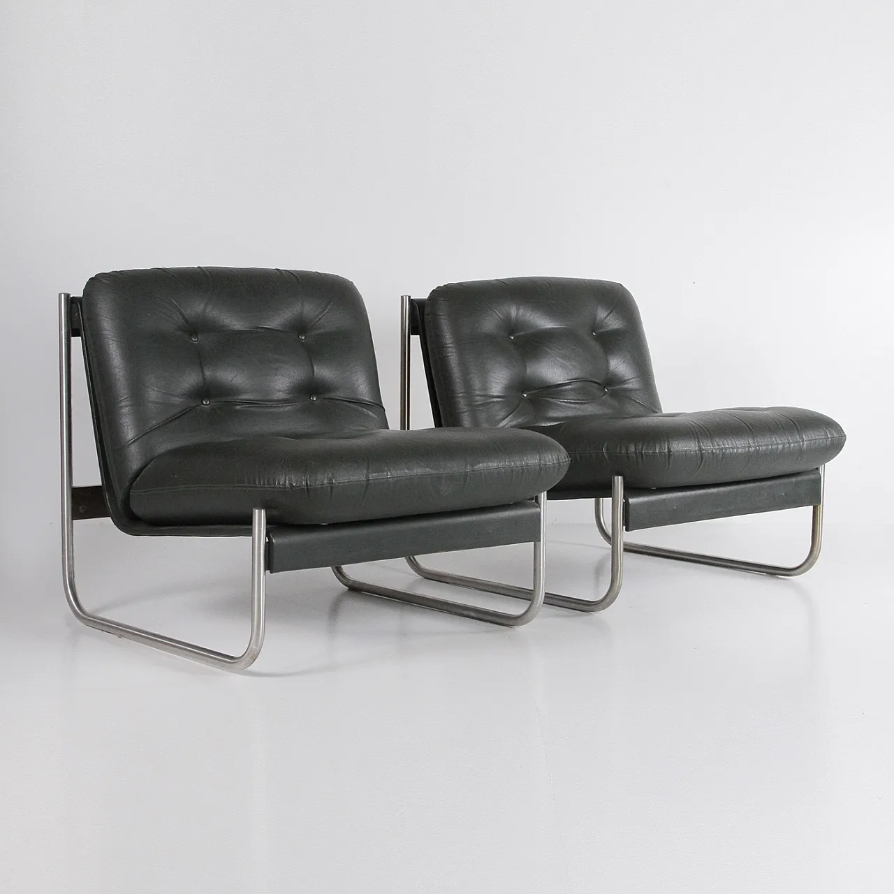 4 Faux leather armchairs, 1970s 15